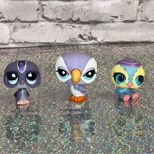 Littlest Pet Shop LPS PUFFIN #1574 PENGUINS #1085 #3005 Lot of 3 Birds Hasbro